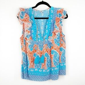 Crown & Ivy flutter sleeve bib top